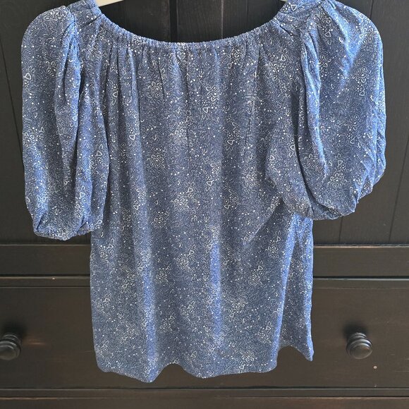 Loft Women's Paisley Puff Sleeve Split Neck Top XS NWOT - Picture 5 of 5